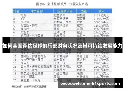 如何全面评估足球俱乐部财务状况及其可持续发展能力
